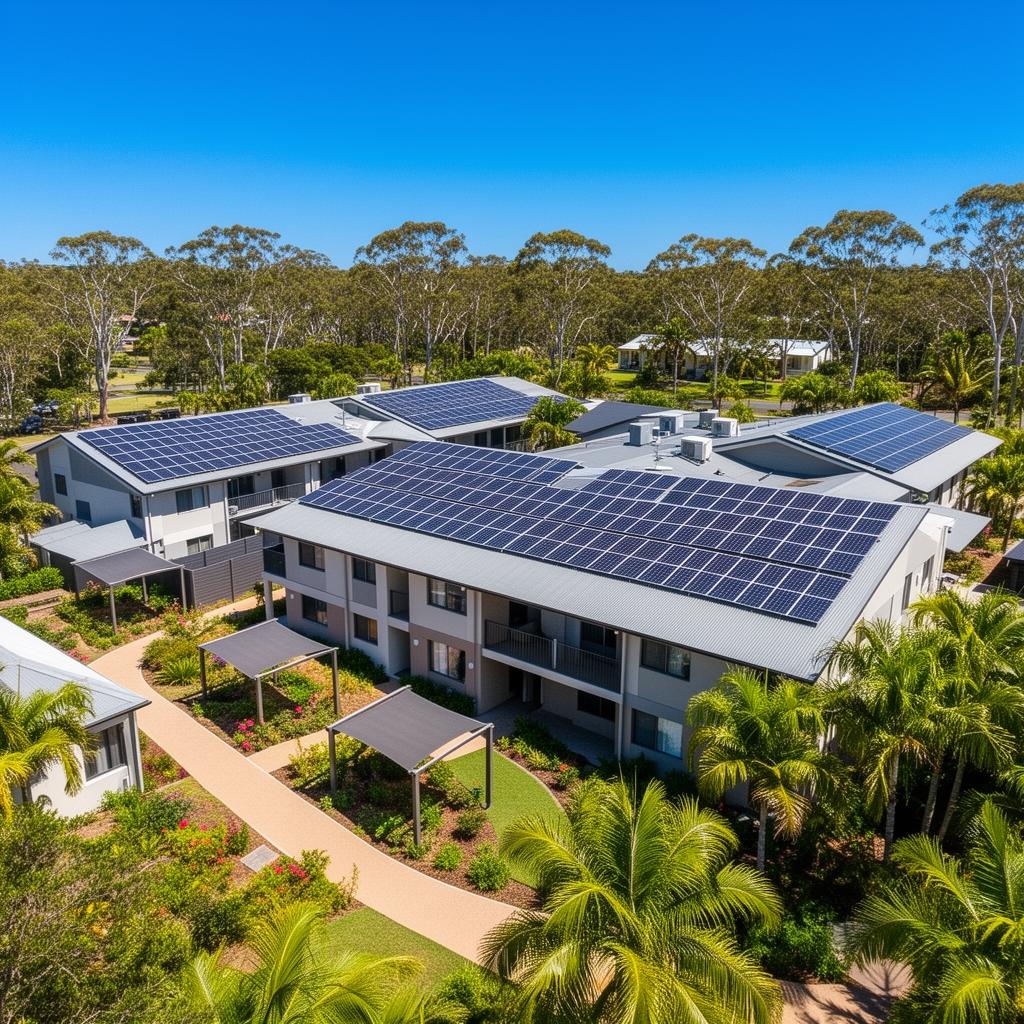 Brisbane aged care facility with rooftop solar panels and landscaped gardens