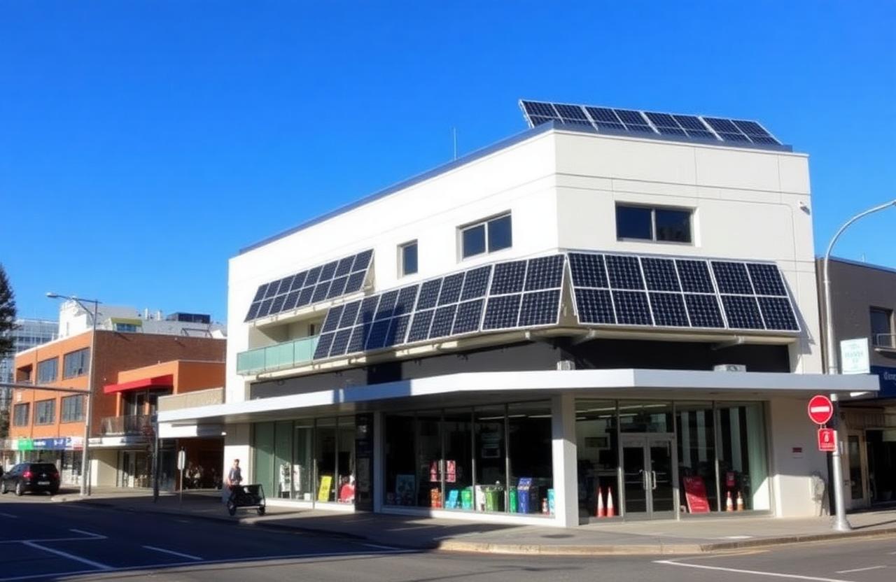 Commercial rooftop solar array on retail building in Fortitude Valley