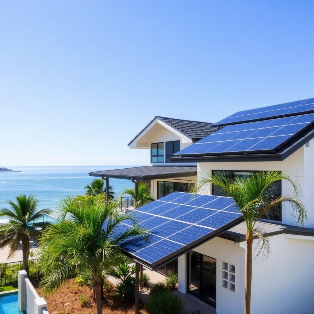 Solar panels on a modern Moreton Bay home